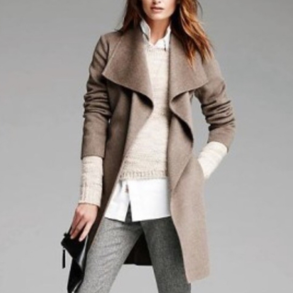 Banana Republic Double Faced Wrap Coat Taupe - Picture 2 of 14